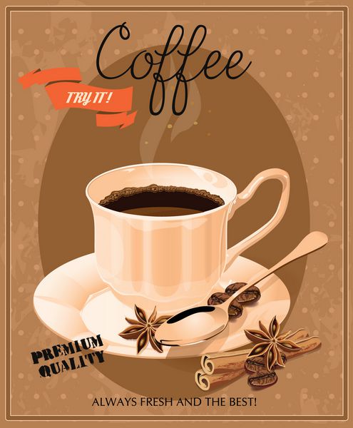 پوستر قدیمی با فنجان قهوه بردار