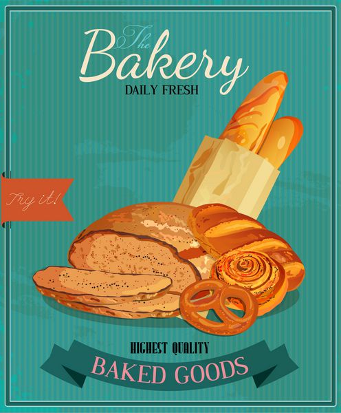 پوستری با نان باتوم باگت فرانسوی نان باتوم و چوب شور سبک وینتیج