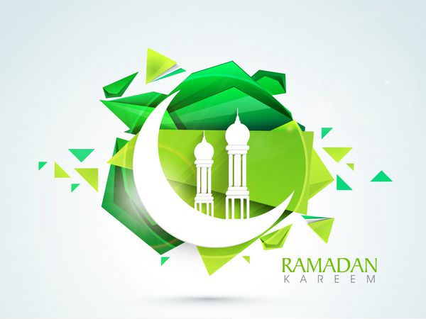 تصویری زیبا از مسجد با هلال ماه در زمینه سبز خلاقانه برای ماه مبارک جامعه مسلمانان