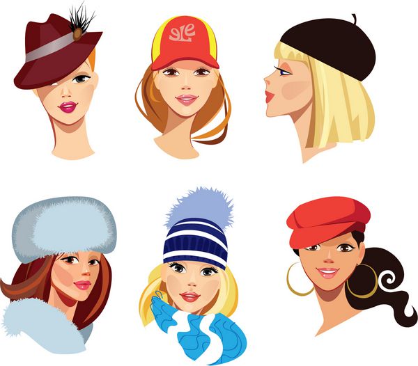 چهره های مختلف زنان با کلاه