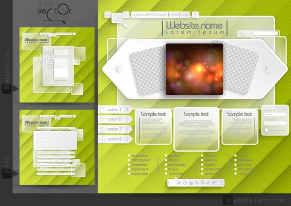 عناصر منوی قالب طراحی وب سایت با پرسش و پاسخ و ثبت نام وکتور