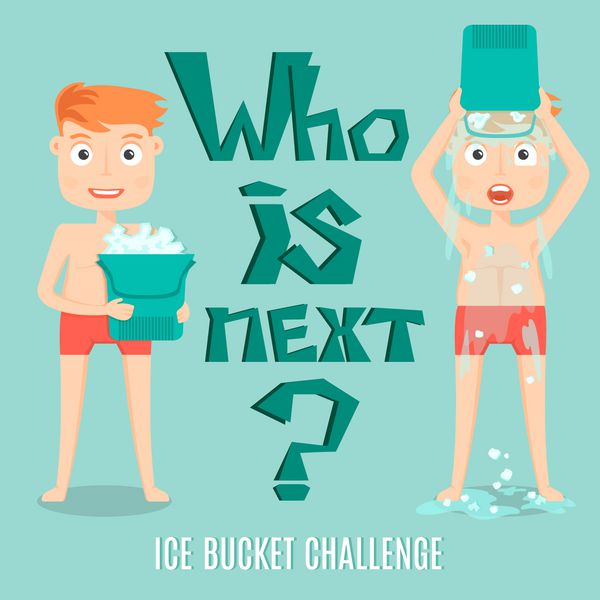 وکتور مفهومی چالش سطل یخ ALS با مردی که یخ و آب را روی خود پرتاب می کند تگ بعدی کیست وکتور به سبک تخت مدرن
