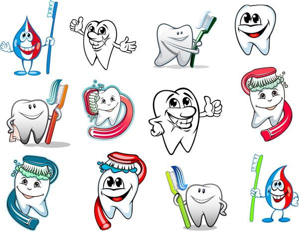ست بهداشتی دندان کارتونی با مسواک و خمیر دندان برای مراقبت های بهداشتی دندانپزشکی یا طراحی بهداشت