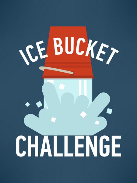ریختن آب سرد از سطل قرمز بروشور یا الگوی کارت تبریک چالش سطل یخ ریختن آب با تکه‌های یخ از سطل