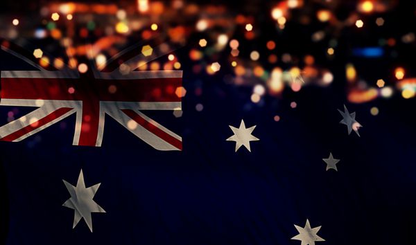پس زمینه انتزاعی بوکه نور شب پرچم ملی استرالیا