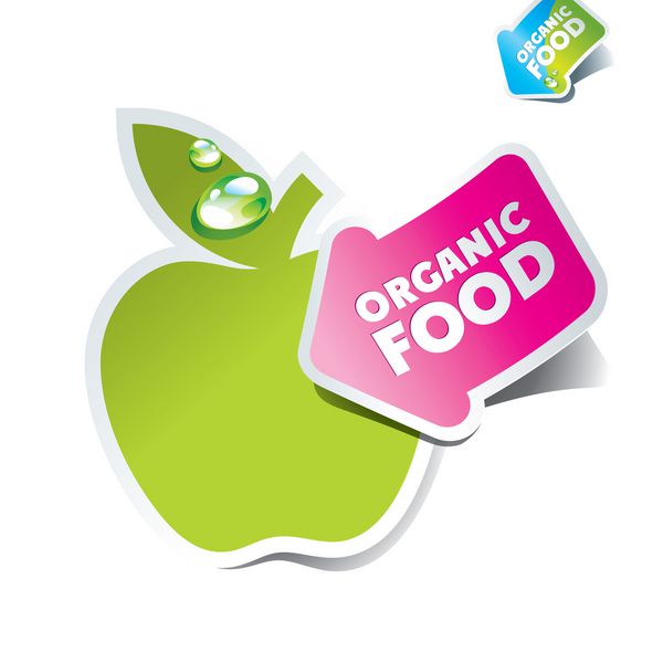 نماد سیب با یک فلش با مواد غذایی ارگانیک
