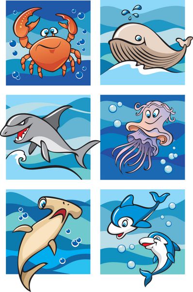 زندگی دریایی ساکنان دریا 6 عکس کارتونی وکتور