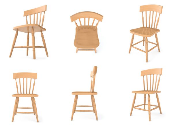 cadeiras de madeira em diferentes angulos