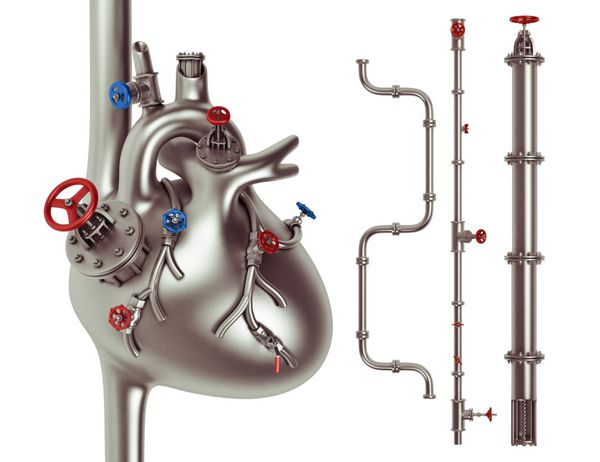 تصویر سه بعدی قلب و رگ صنعتی فلزی