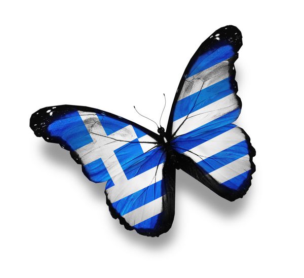 پروانه پرچم یونان جدا شده روی سفید