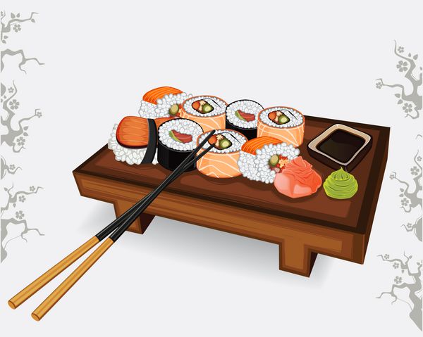 مجموعه ای از گونه های مختلف سوشی ژاپنی