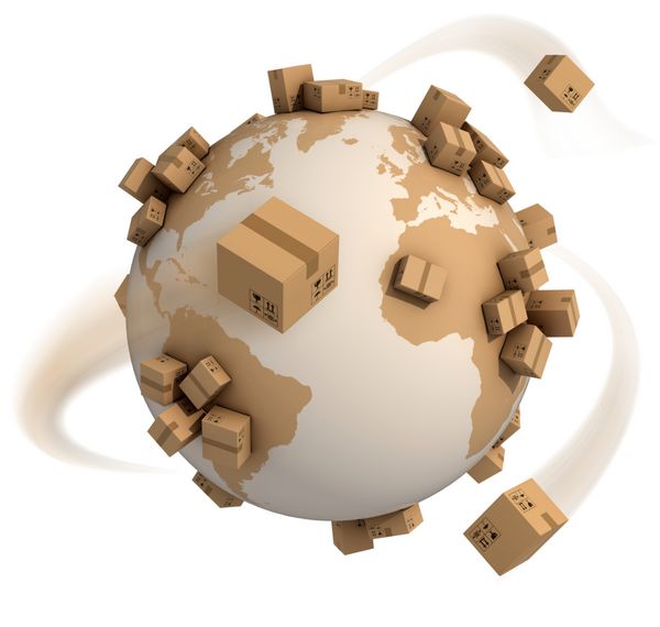 جعبه های مقوایی در سراسر جهان - مفهوم سه بعدی حمل و نقل جهانی