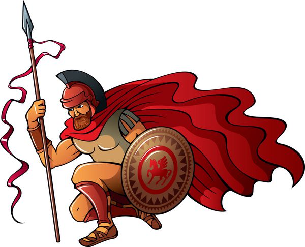 وکتور جنگجوی یونانی با نیزه و سپر