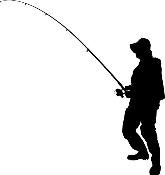 تصویری از یک ماهیگیر که یک چوب ماهیگیری را در دست گرفته است