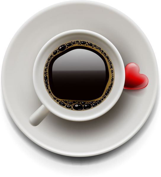 فنجان قهوه با قلب در بشقاب وکتور تصویر