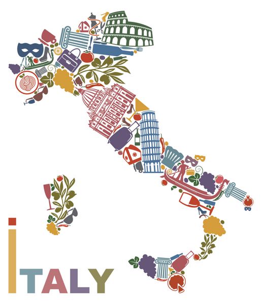 نمادهای سنتی ایتالیا در قالب نقشه