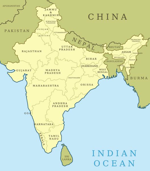 هند - نقشه وکتور با استان ها