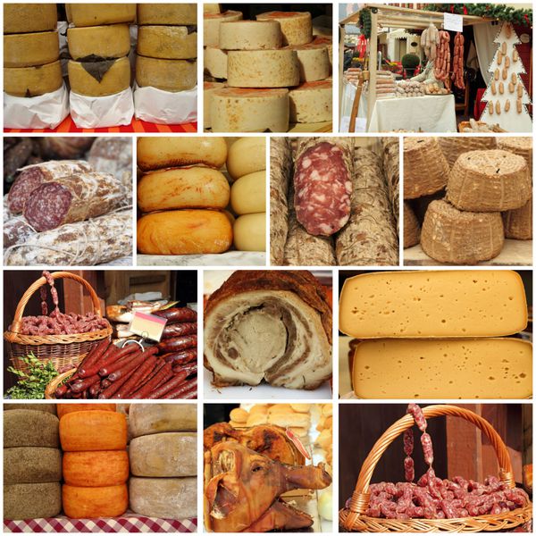 پنیر و گوشت در بازار کشاورزان - کلاژ