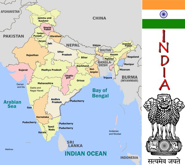 هند نقشه نماد آسیا نماد تقسیمات اداری