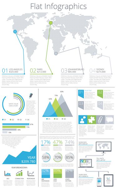 مجموعه بزرگی از وکتور عناصر اینفوگرافیک مسطح