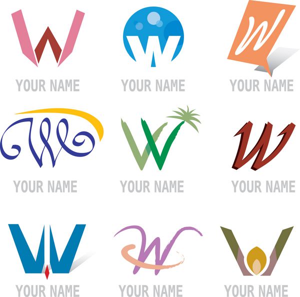 مجموعه نمادهای لوگوی طراحی - Lettre W