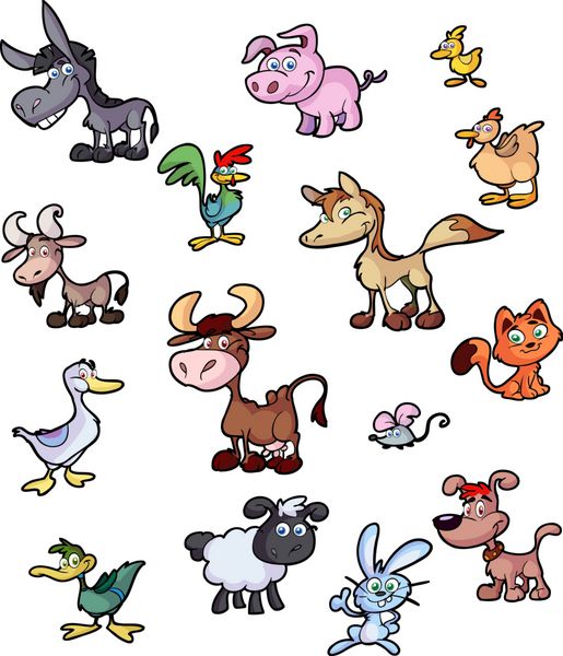 مجموعه ای از حیوانات مزرعه کارتونی سرگرم کننده