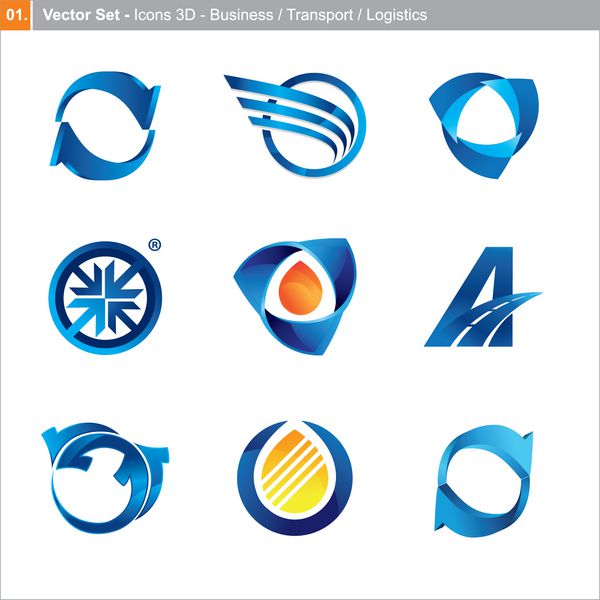 نمادهای برداری مجموعه سه بعدی برای تجارت حمل و نقل تدارکات