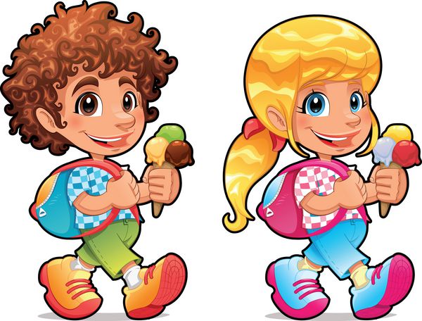 دختر و پسر با بستنی وکتور کاراکترهای جدا شده