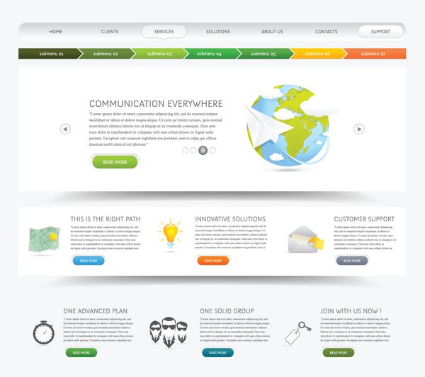 قالب طراحی وب با آیکون های رنگارنگ