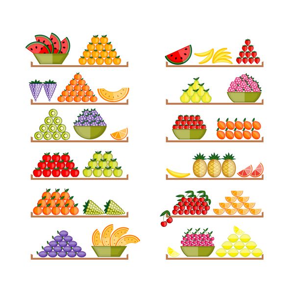 قفسه هایی با میوه ها برای طراحی شما