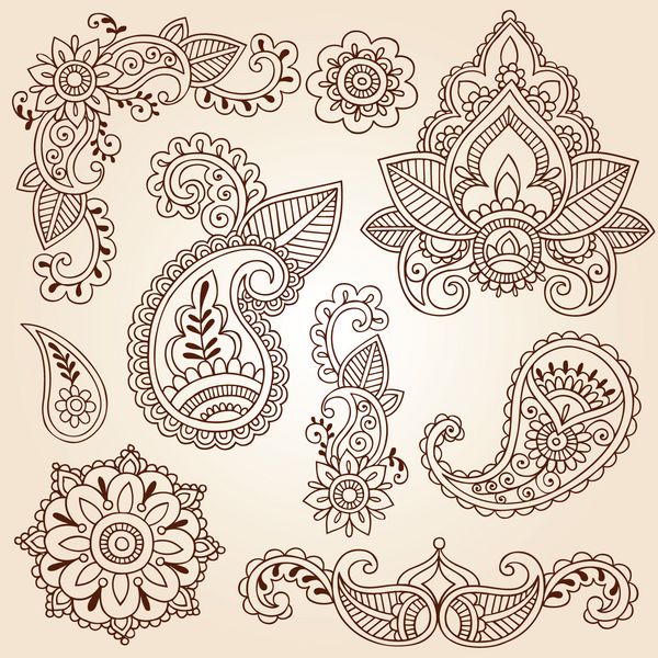 عناصر طراحی Paisley Doodles Henna Mehndi