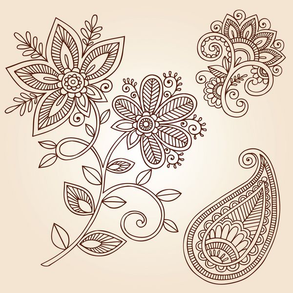 حنا Mehndi Flower Doodles Abstract Floral Paisley Vector
