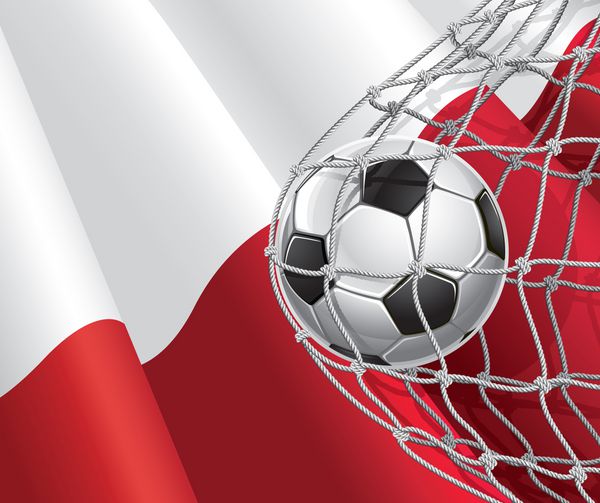 گل فوتبال پرچم لهستان با یک توپ فوتبال در یک تور