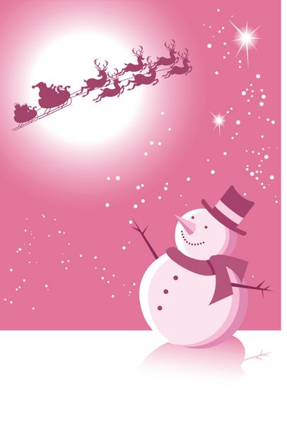 صحنه صورتی زمستانی با آدم برفی و بابانوئل