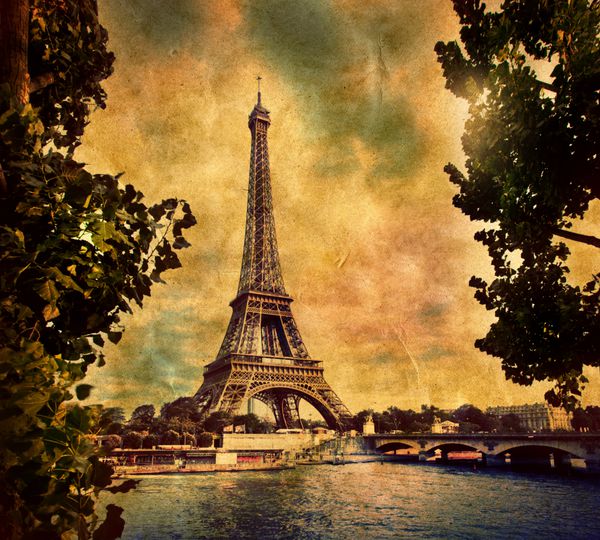 برج ایفل در پاریس فنس به سبک رترو رودخانه سن