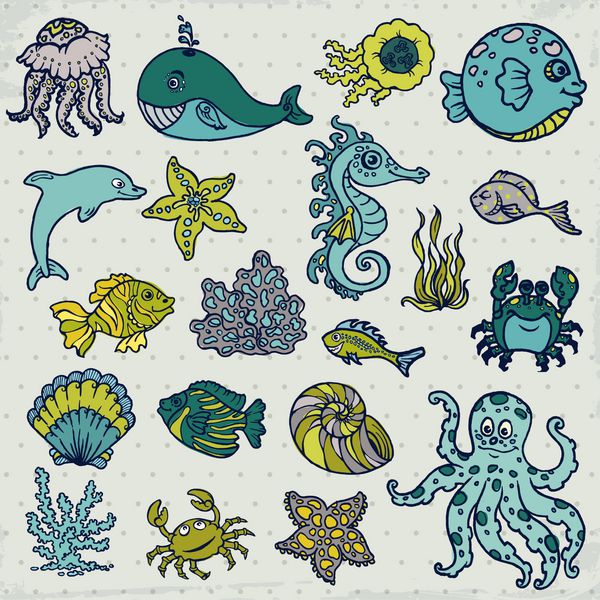 موجودات Summer Sea Life - ستاره ماهی صدف خرچنگ - برای طراحی