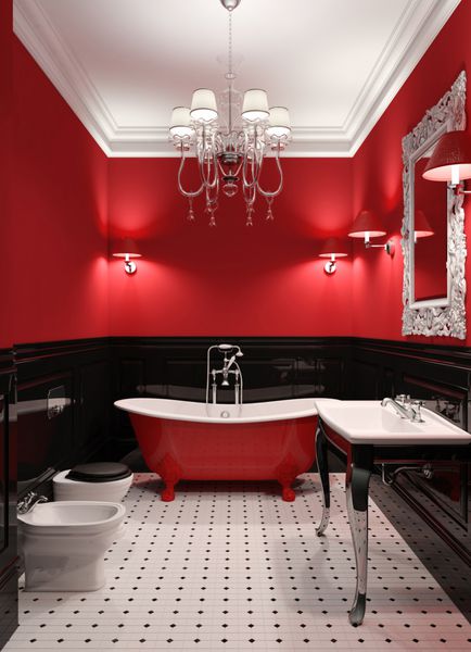 حمام لوکس در رنگ های قرمز و مشکی