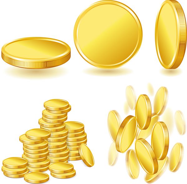 مجموعه ای از تصاویر نمادها و سکه های طلا