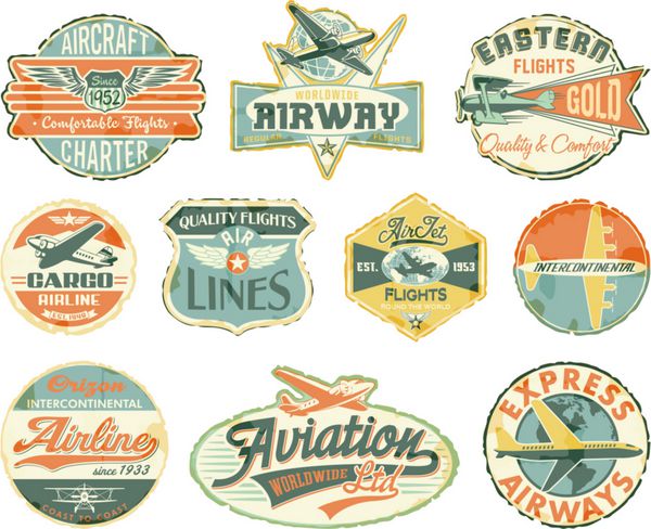 مجموعه برچسب های قدیمی گرانج وکتور حمل و نقل هوایی