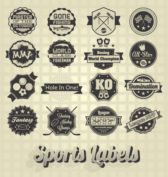 مجموعه وکتور برچسب ها و نمادهای ورزشی ترکیبی
