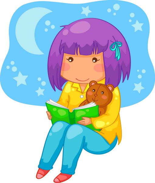 دختر بچه ای که در شب کتاب می خواند