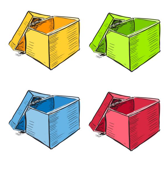 جعبه باز در مجموعه رنگ های مختلف