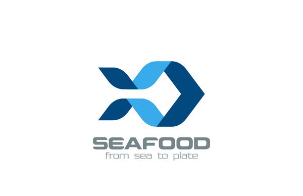 وکتور طراحی لوگو ماهی اوریگامی روبان سیلوئت غذاهای دریایی