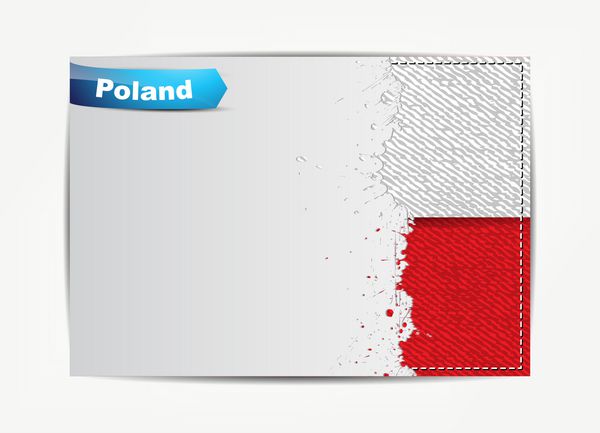 پرچم لهستان دوخته شده با قاب کاغذ گرانج برای متن شما
