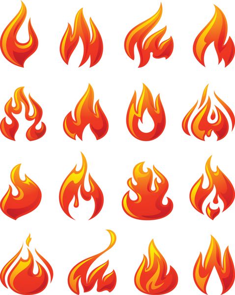 شعله های آتش نمادهای سه بعدی قرمز را تنظیم کنید
