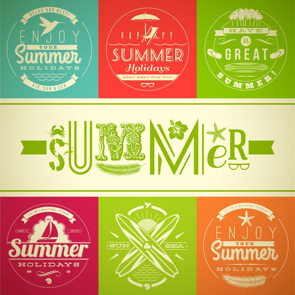 نمادهای تعطیلات تابستانی و تعطیلات با حروف