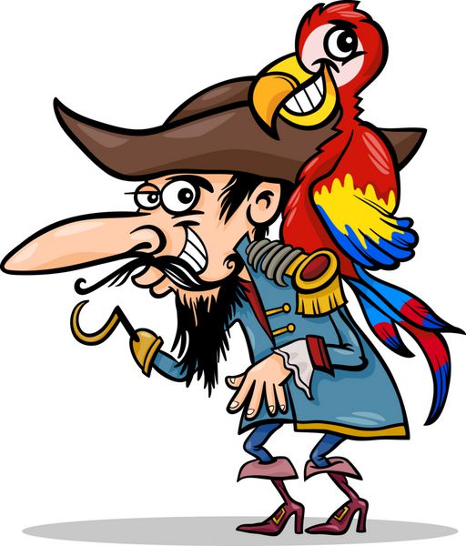 تصویر کارتونی دزد دریایی با طوطی
