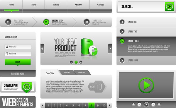 عناصر طراحی وب سایت مدرن تمیز خاکستری سبز خاکستری
