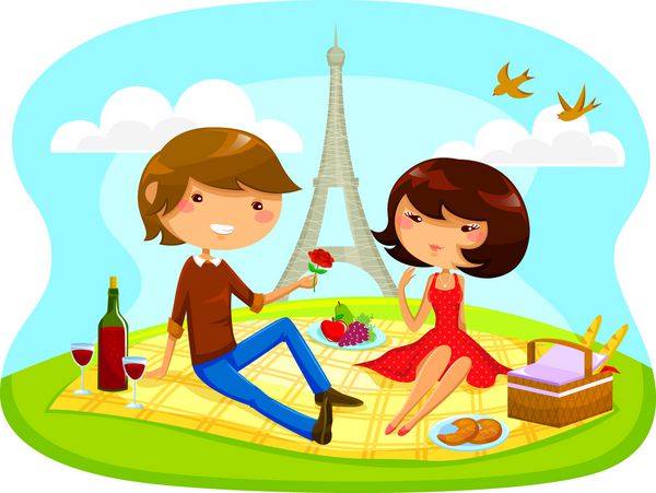 زوج در حال پیک نیک عاشقانه در پاریس