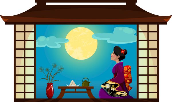 زن ژاپنی در حال تماشای ماه کامل
